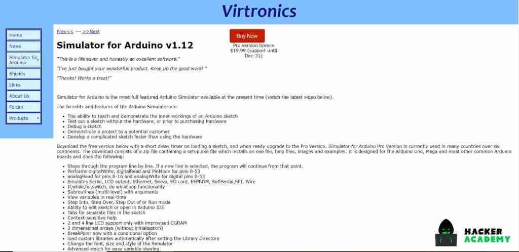 virtronics arduino simulator led
